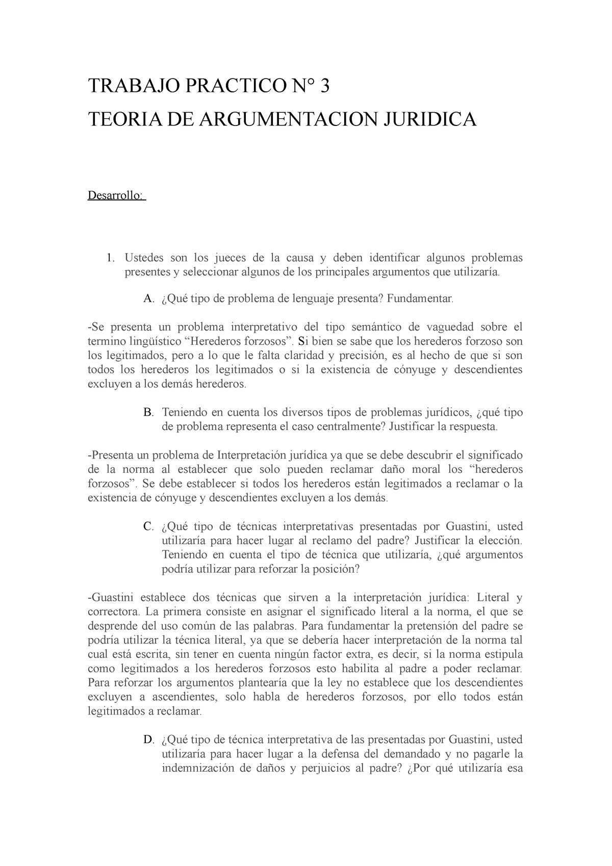 Trabajo Practico N3 Taj Trabajo Practico N° 3 Teoria De Argumentacion Juridica Desarrollo 5683