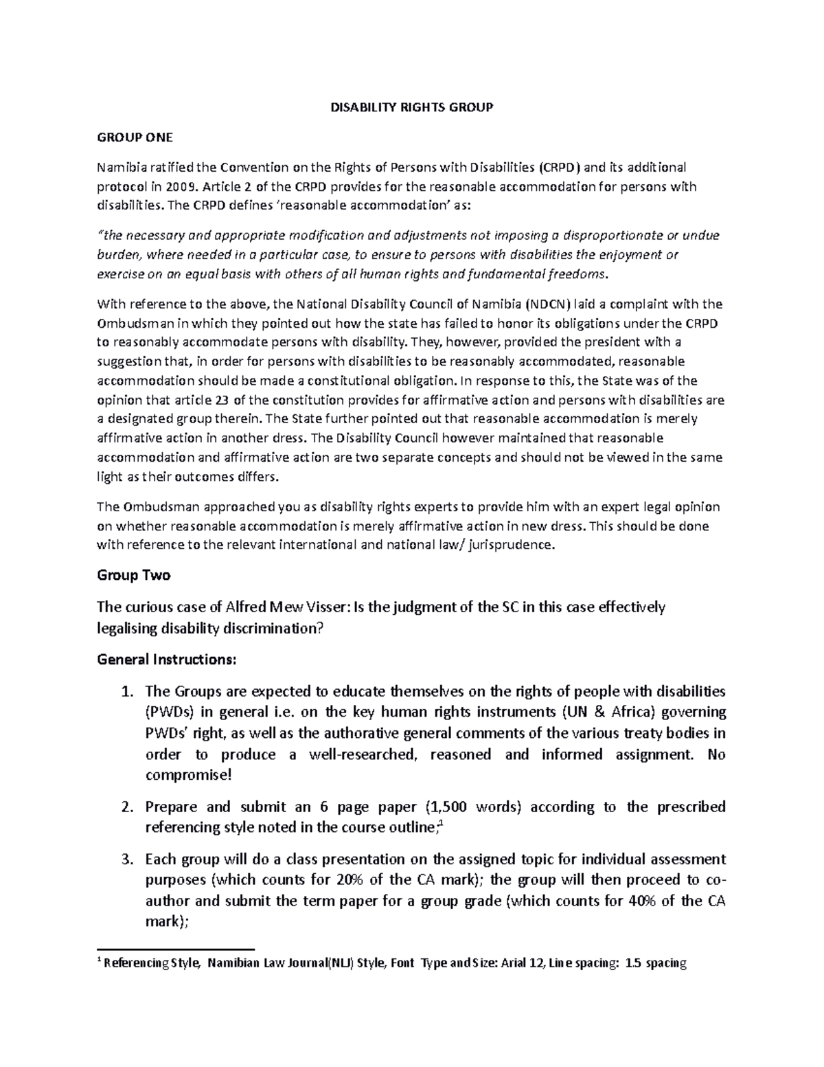 Question for Human Rights - DISABILITY RIGHTS GROUP GROUP ONE Namibia ...