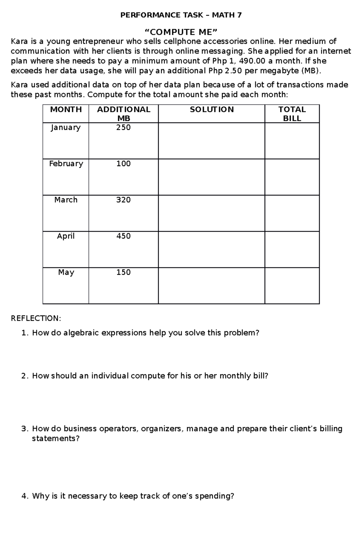MATH 7-PT-Q3 - INTRO TO WORLD - PERFORMANCE TASK – MATH 7 “COMPUTE ME ...