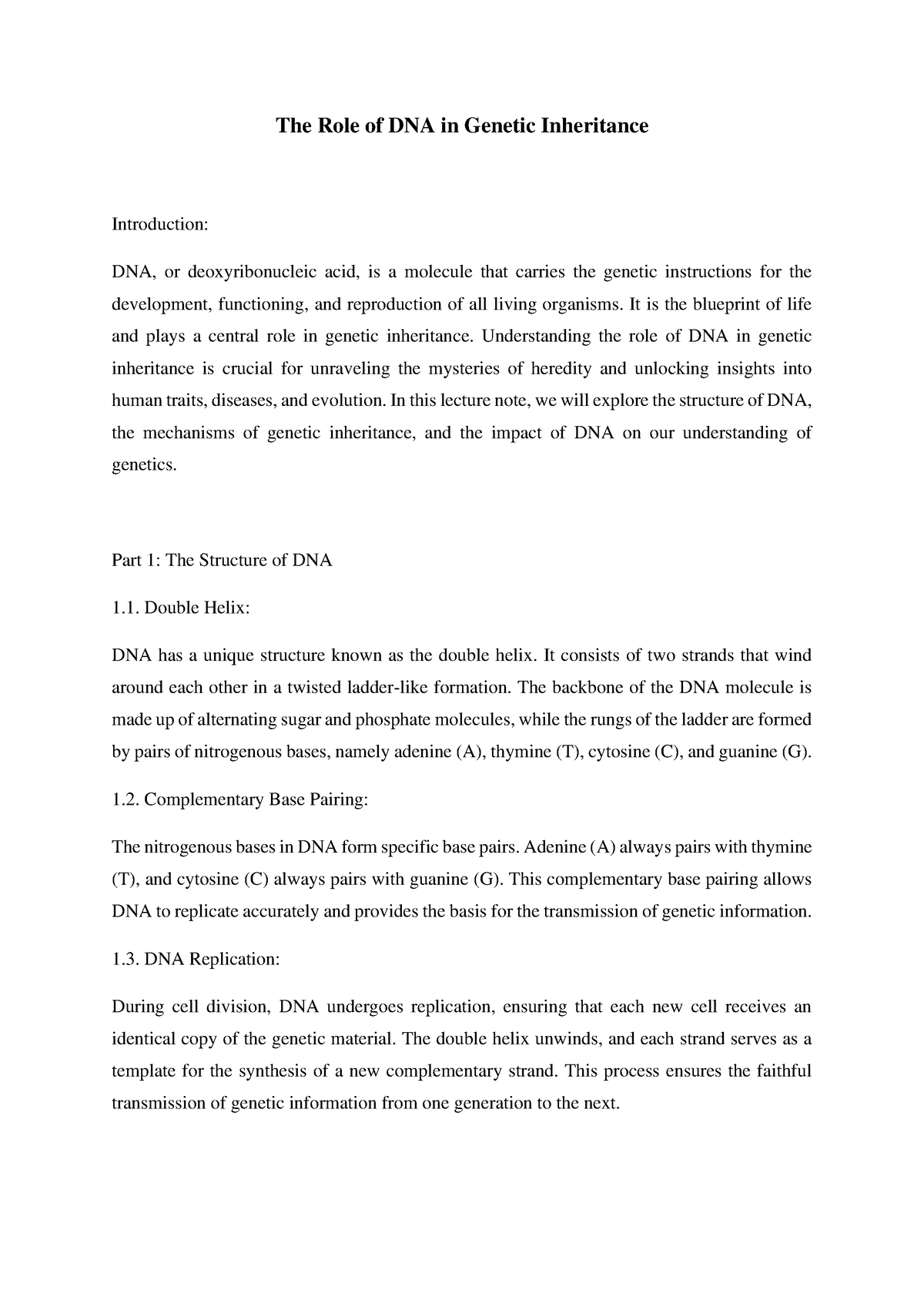 The Role of DNA in Genetic Inheritance - The Role of DNA in Genetic ...