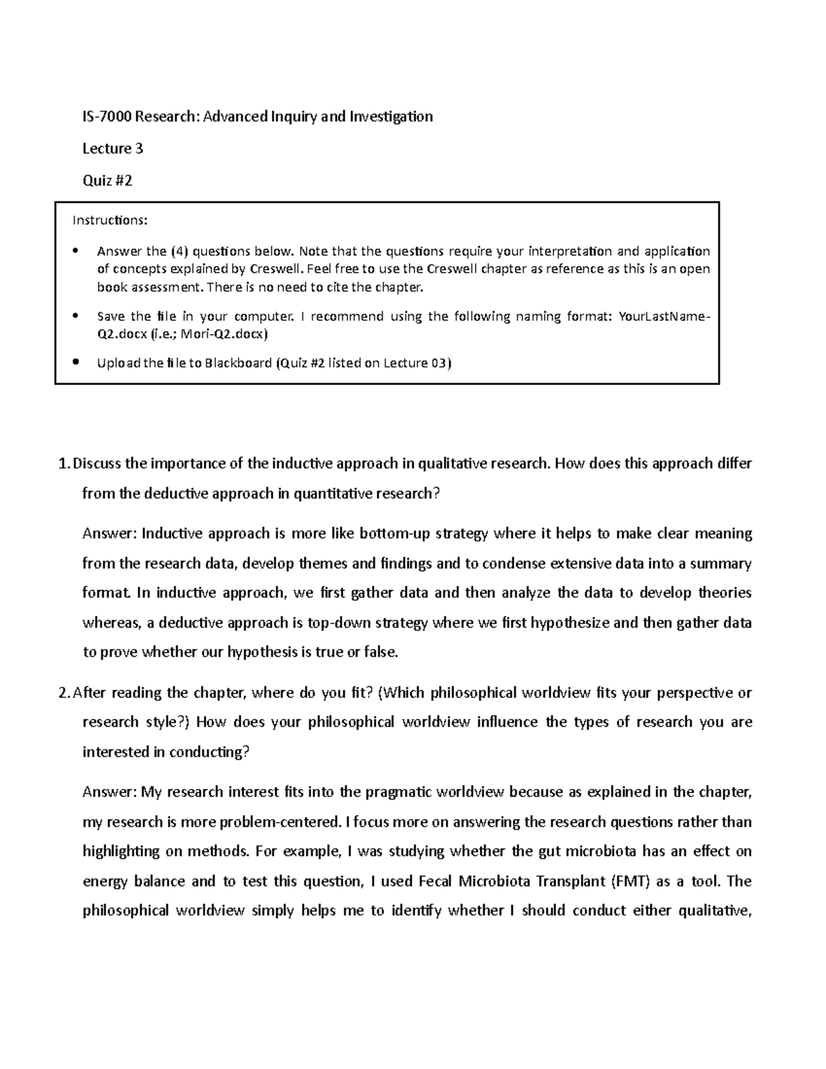 Quiz 2 - Advanced Inquiry and Investigation - IS-7000 Research ...