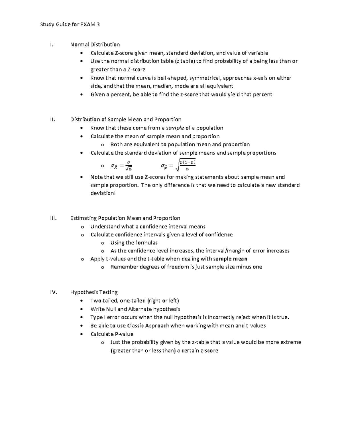 Study Guide For Exam 3 - Lecture Notes 17 - Study Guide For EXAM 3 I ...