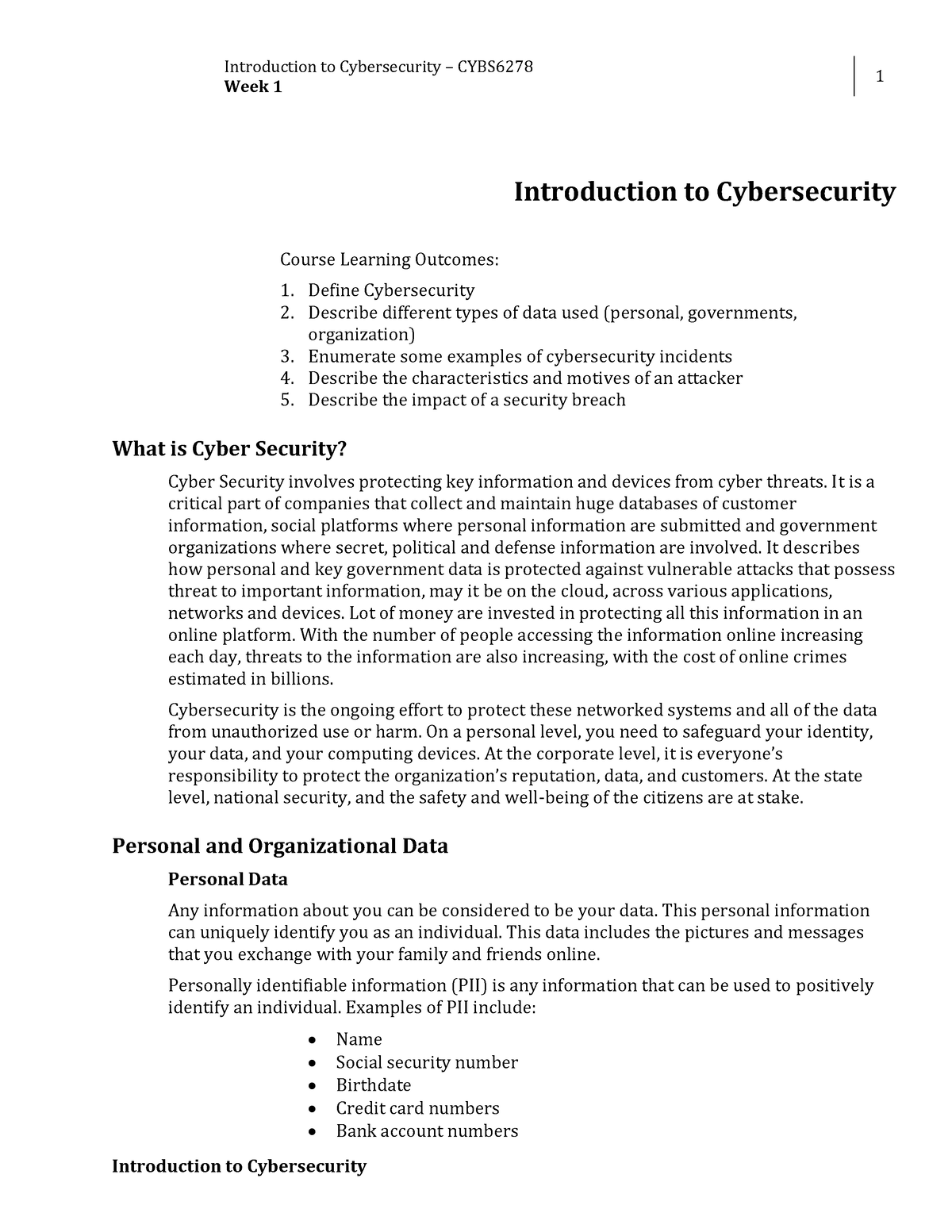 W1 Introduction To Cybersecurity - Module - Introduction To ...