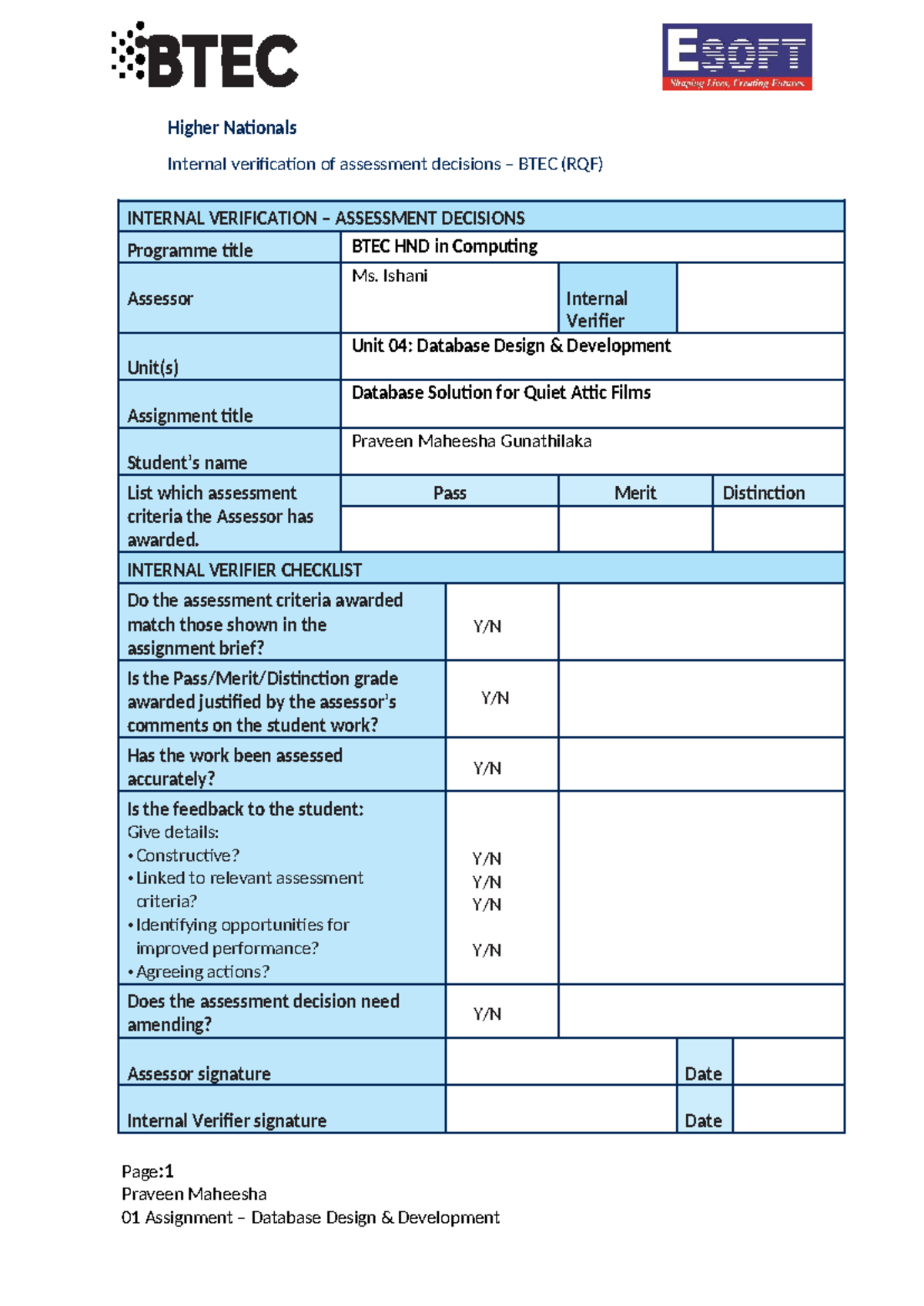DDD assignment 01 - assighnment - Higher Nationals Internal ...
