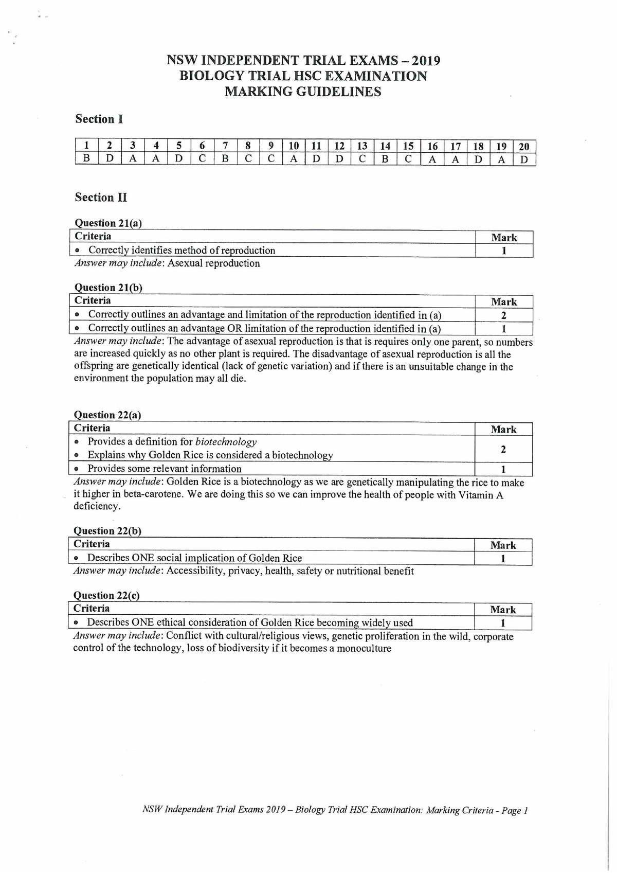 Bio Marking Guidlines - Studocu