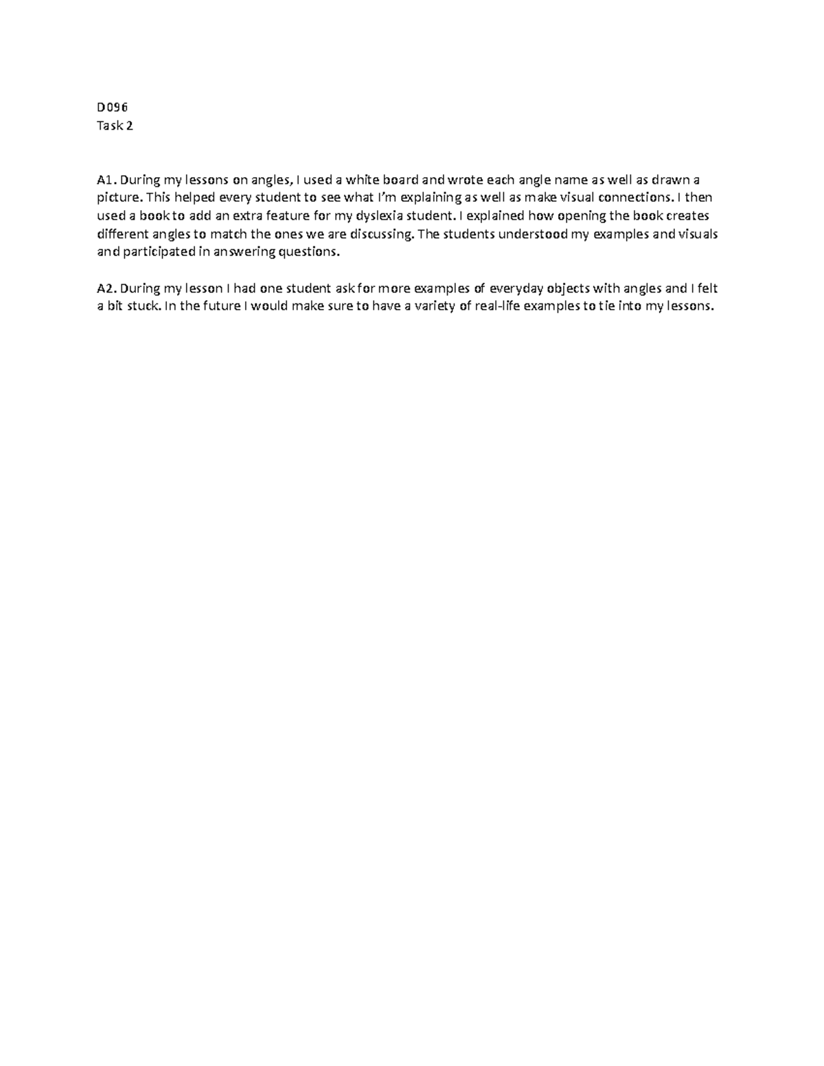Task2d096 copy - Mursion reflected - D Task 2 A1. During my lessons on ...