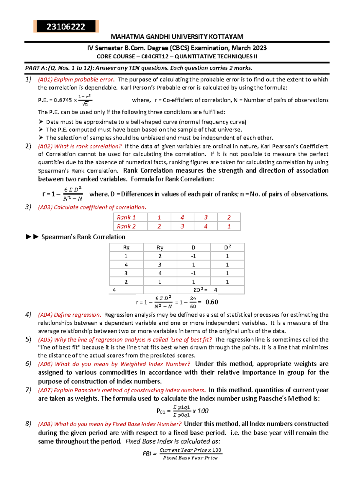 MG BCom 4S 2023 Mar 23106222 Quantitative Techniques for Business ...