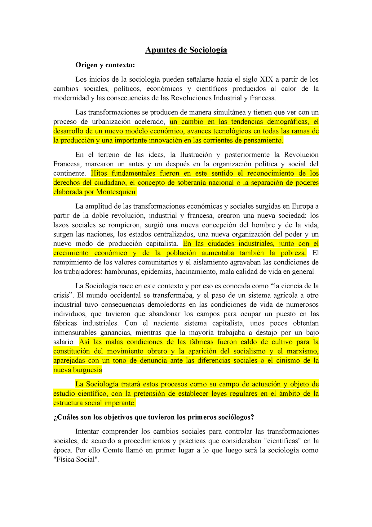 Apuntes De Sociología - Jhjhg - Apuntes De Sociología Origen Y Contexto ...