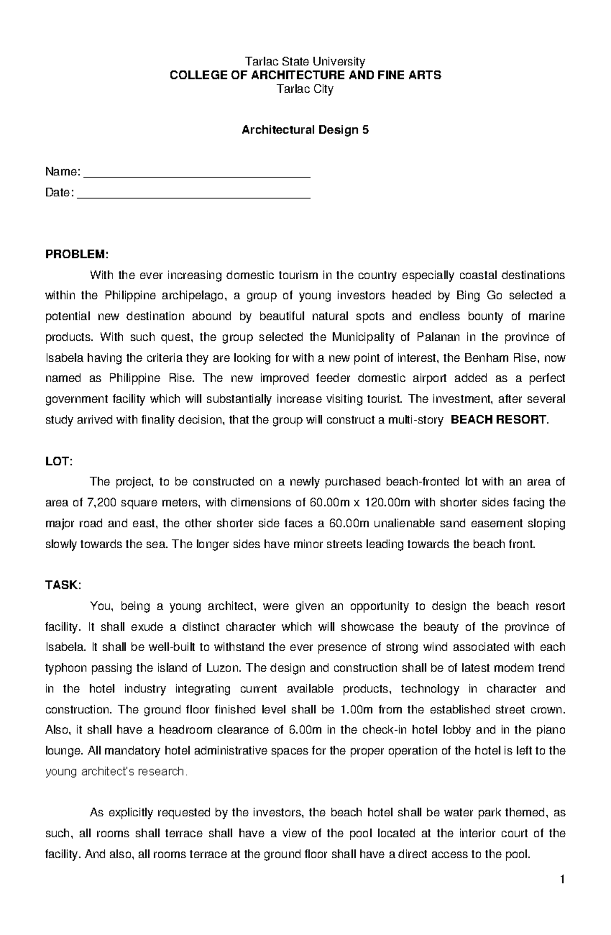 Design5WaterParkBeachResort Tarlac State University COLLEGE OF