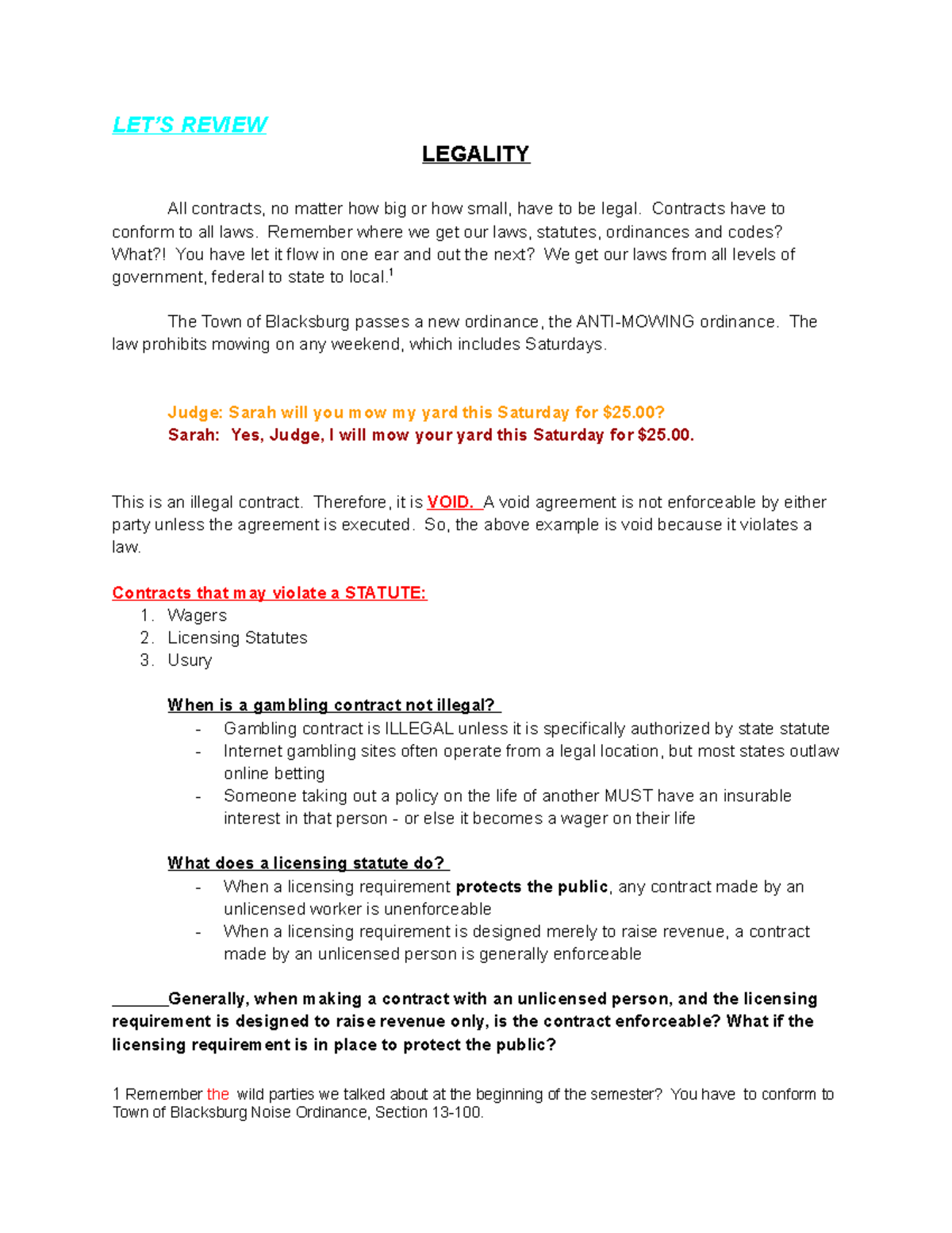 Study Guide For Exam 3 For Business Law PART 4 - LET’S REVIEW LEGALITY ...