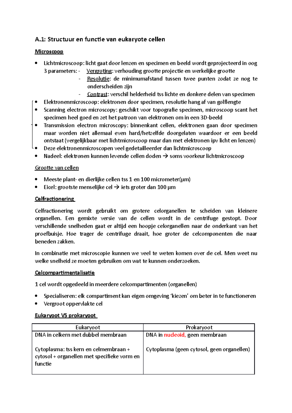 A.1 Structuur En Functie Van Eukaryote Cellen - Celbiologie - UHasselt ...