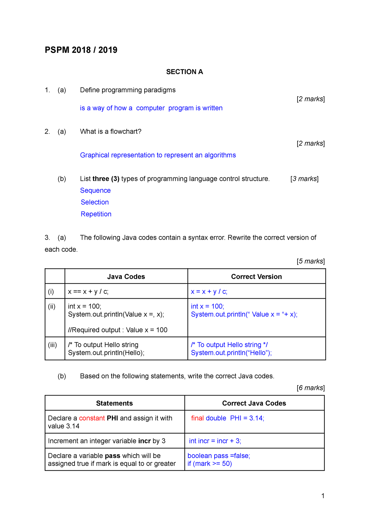 Answer PSPM 2018 2019 - Past Year - PSPM 2018 / 2019 SECTION A (a ...