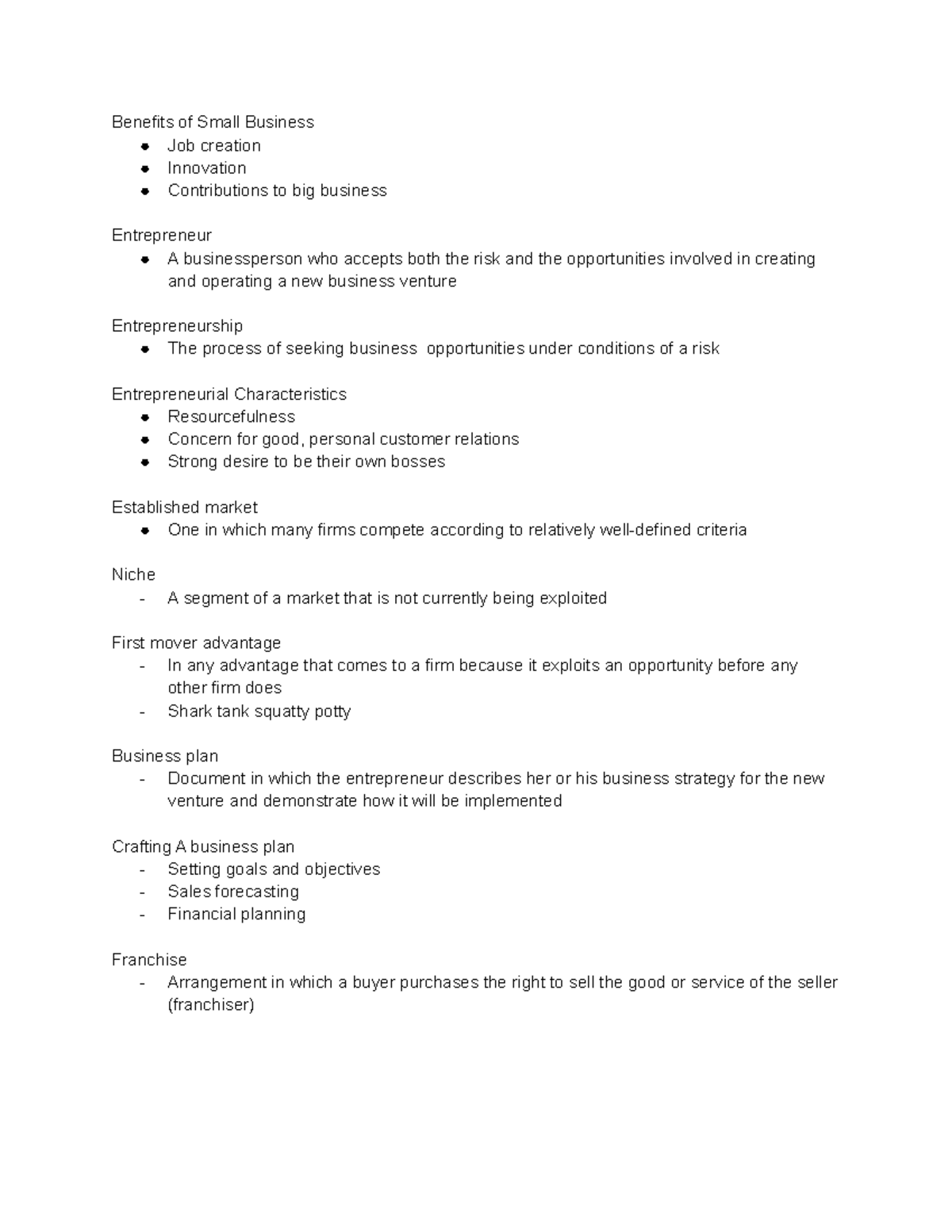 MGT 111 chapter 3 - Benefits of Small Business Job creation Innovation ...