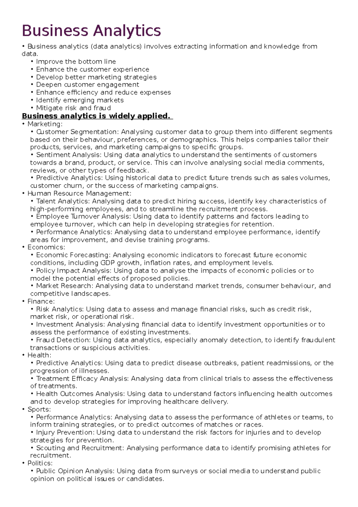OBS 370 Sem test 1 prep - Chapter 1 and 2 - Business Analytics ...