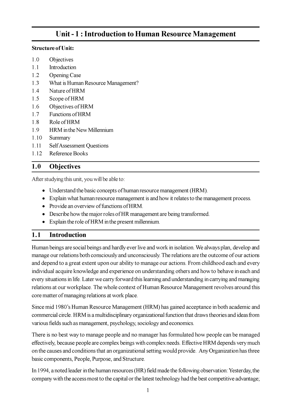 Hrm-basic-notes - HUMAN RESOURCE MANAGEMENT - Unit - 1 : Introduction ...