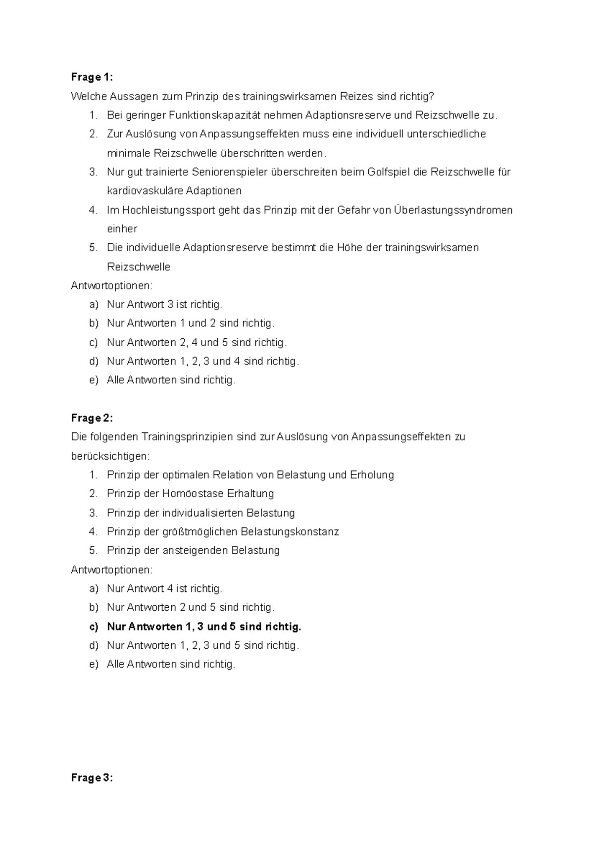Prinzip Des Trainingswirksamen Reizes Klausurfragen SS18 - Klausurfragwn - Welche Aussagen zum Prinzip des