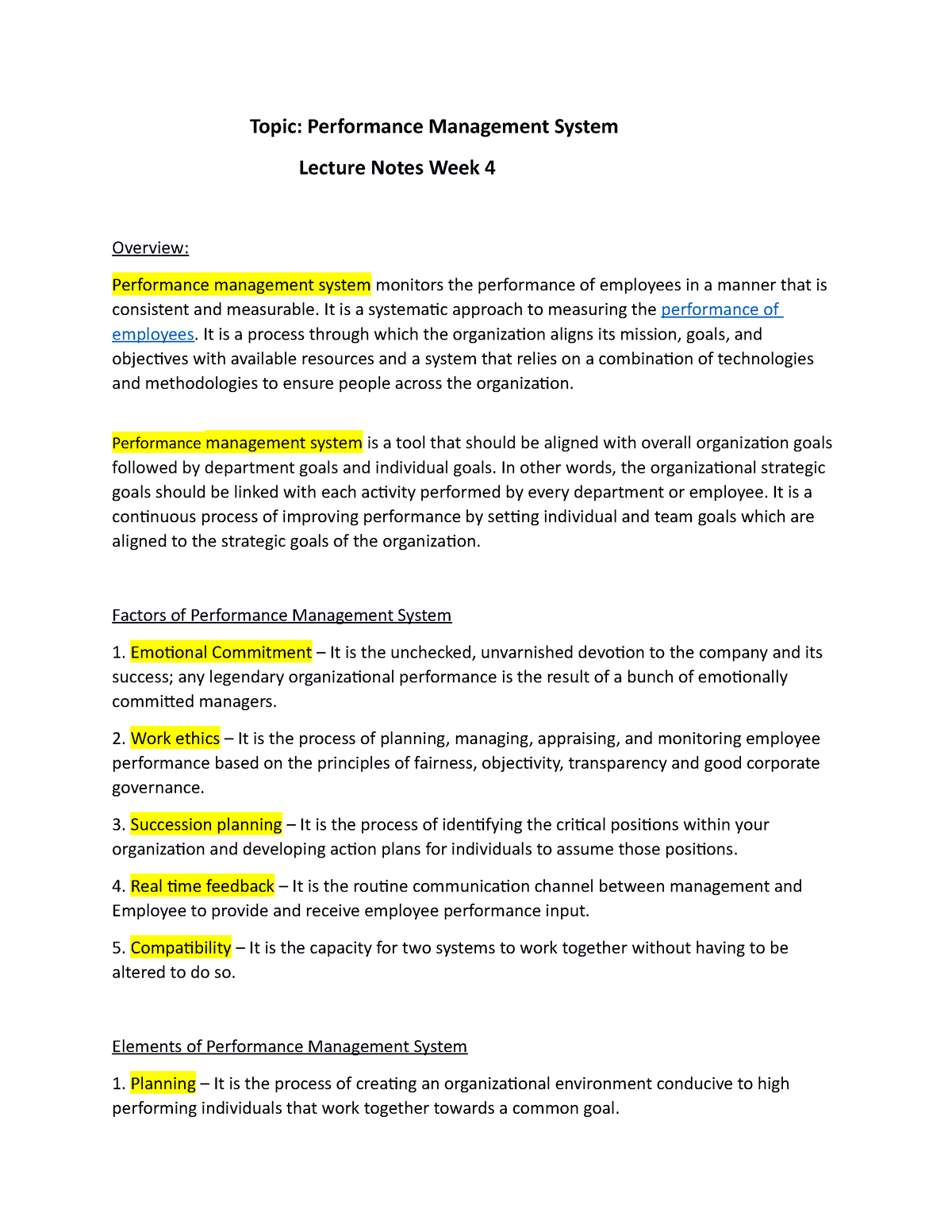 performance management assignment topics