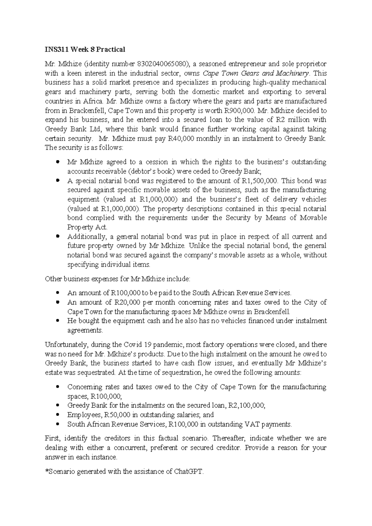 INS311+Week+8+Practical - INS311 Week 8 Practical Mr. Mkhize (identity ...