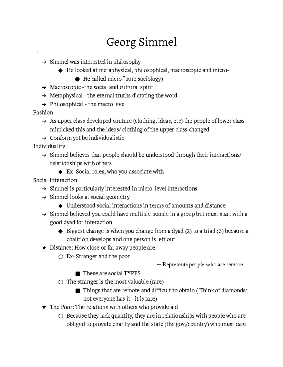 Soc. Theory Georg Simmel - Georg Simmel Simmel was interested in ...