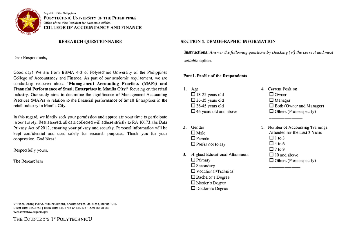 Modified-questionnaire - POLYTECHNIC UNIVERSITY OF THE PHILIPPINES ...