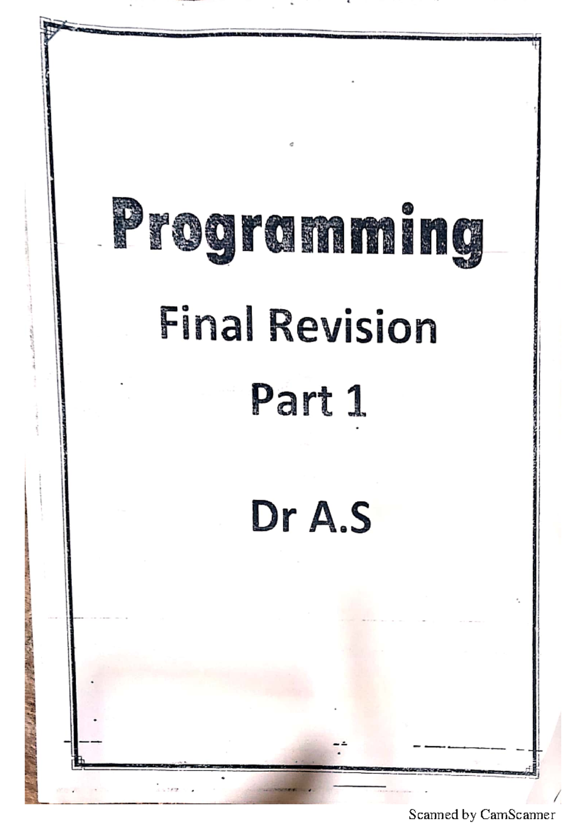 Revision 1 - Programming I - Studocu