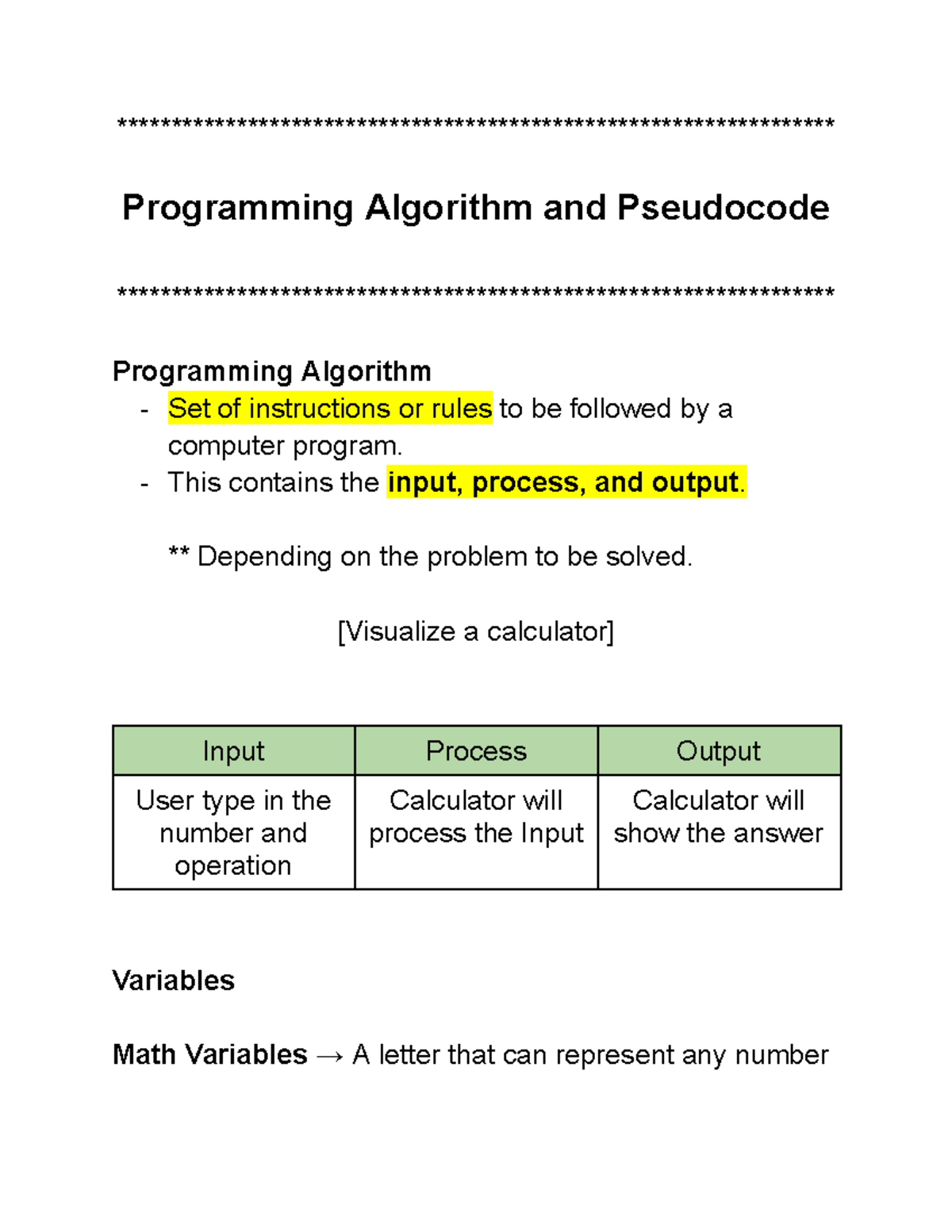 Algorithm, Pseudocode and Flowchart - - Studocu