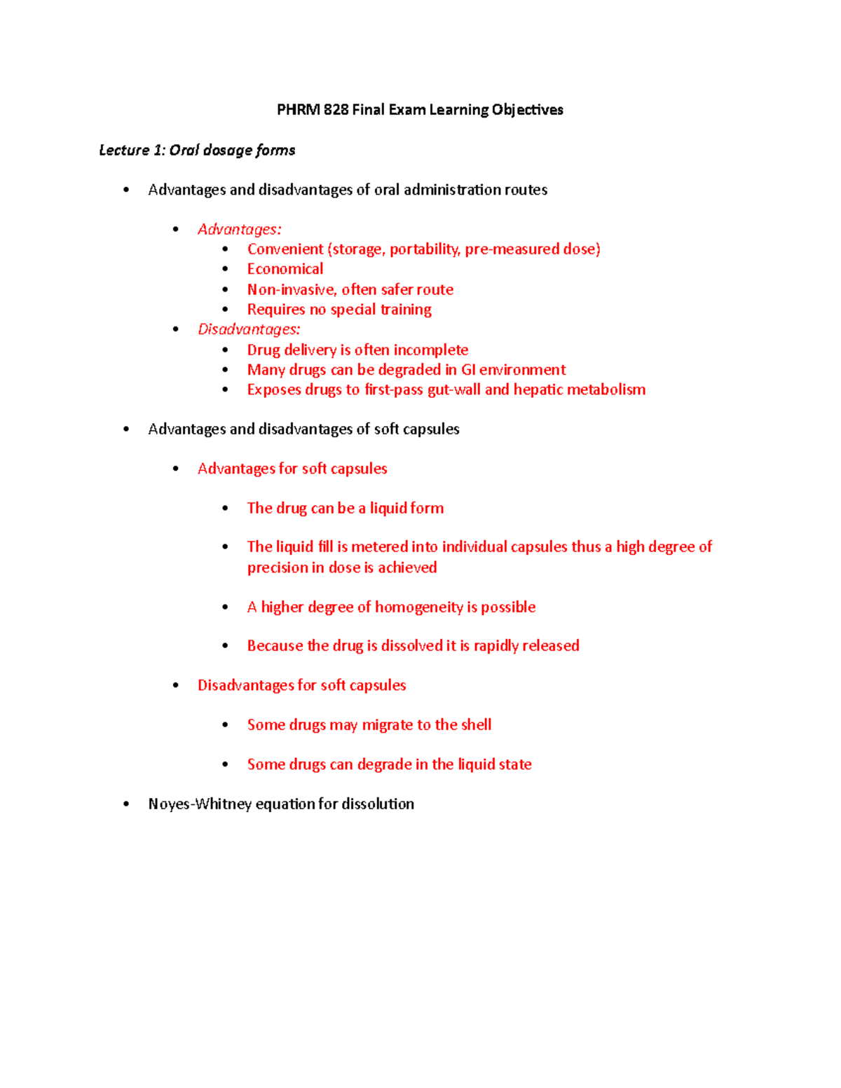 PHRM 828 Final Exam Learning Objectives PHRM 828 Final Exam Learning