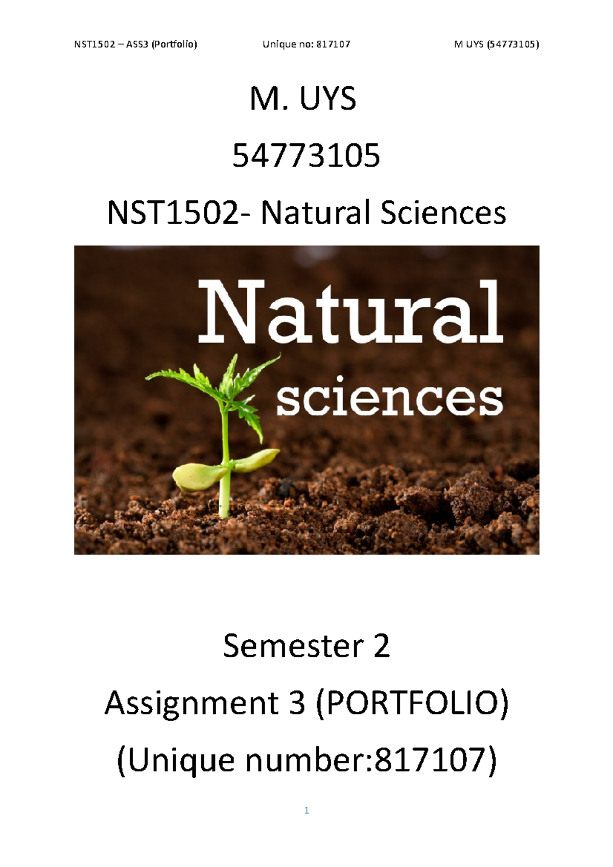 Assignment 3 Portfolio Examenation - M. UYS 54773105 NST1502- Natural ...