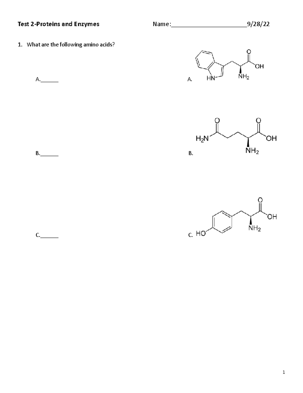 Test 2Proteins and Enzymes fall test What are the