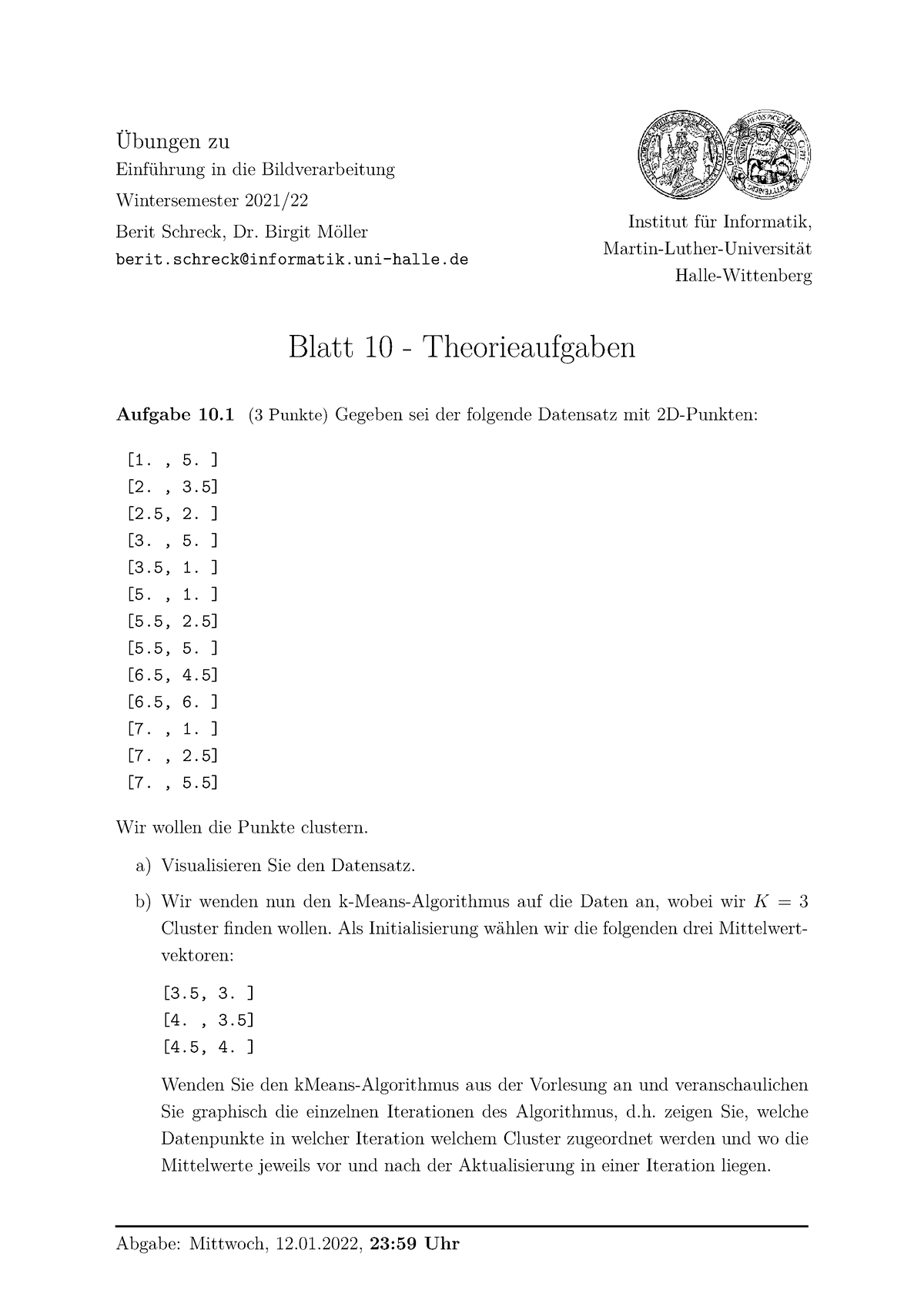 Uebung 10-theorie - WINTERSEMESTER BV - Übungen Zu Einführung In Die ...