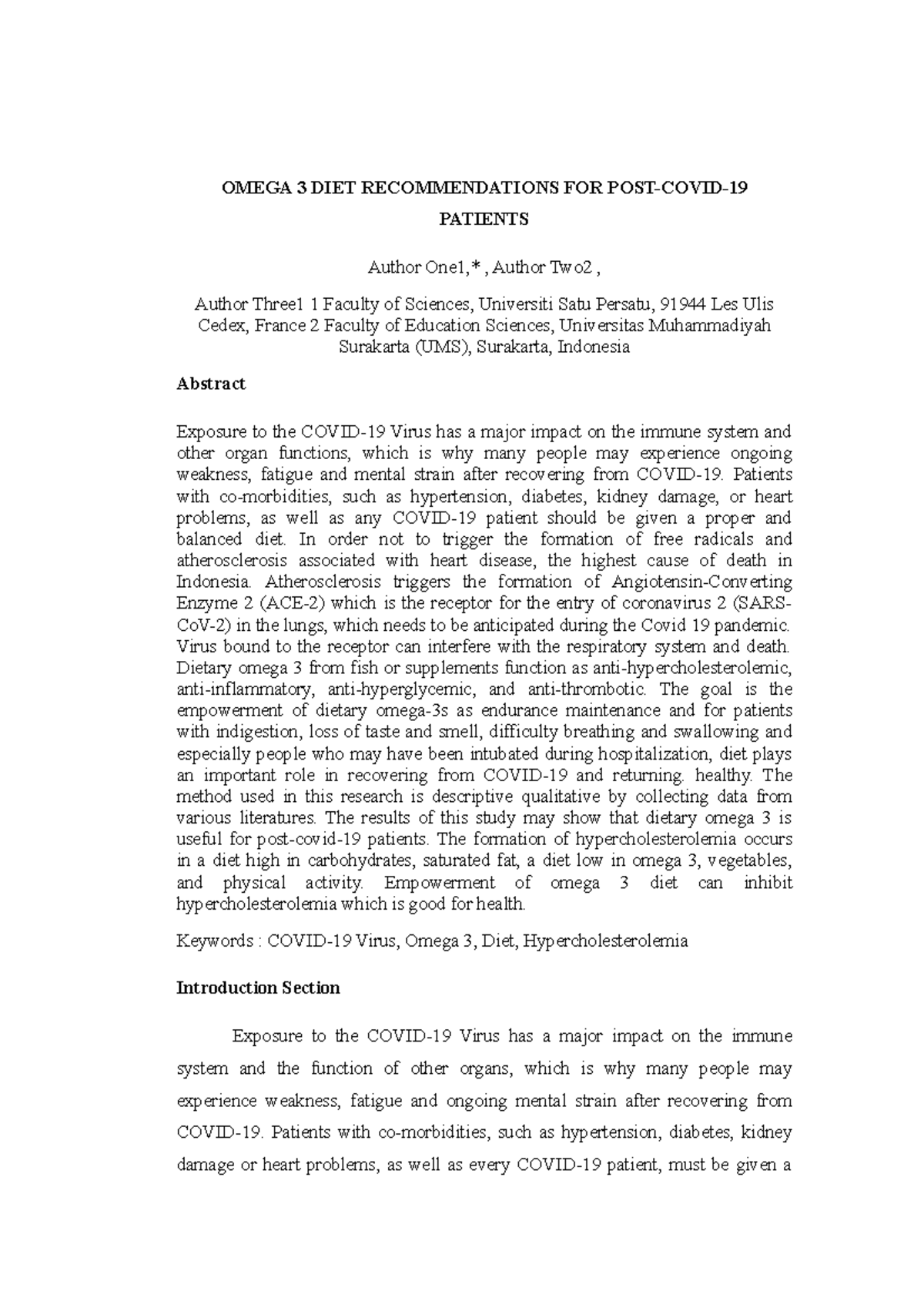 Omega 3 DIET FOR POST OMEGA 3 DIET