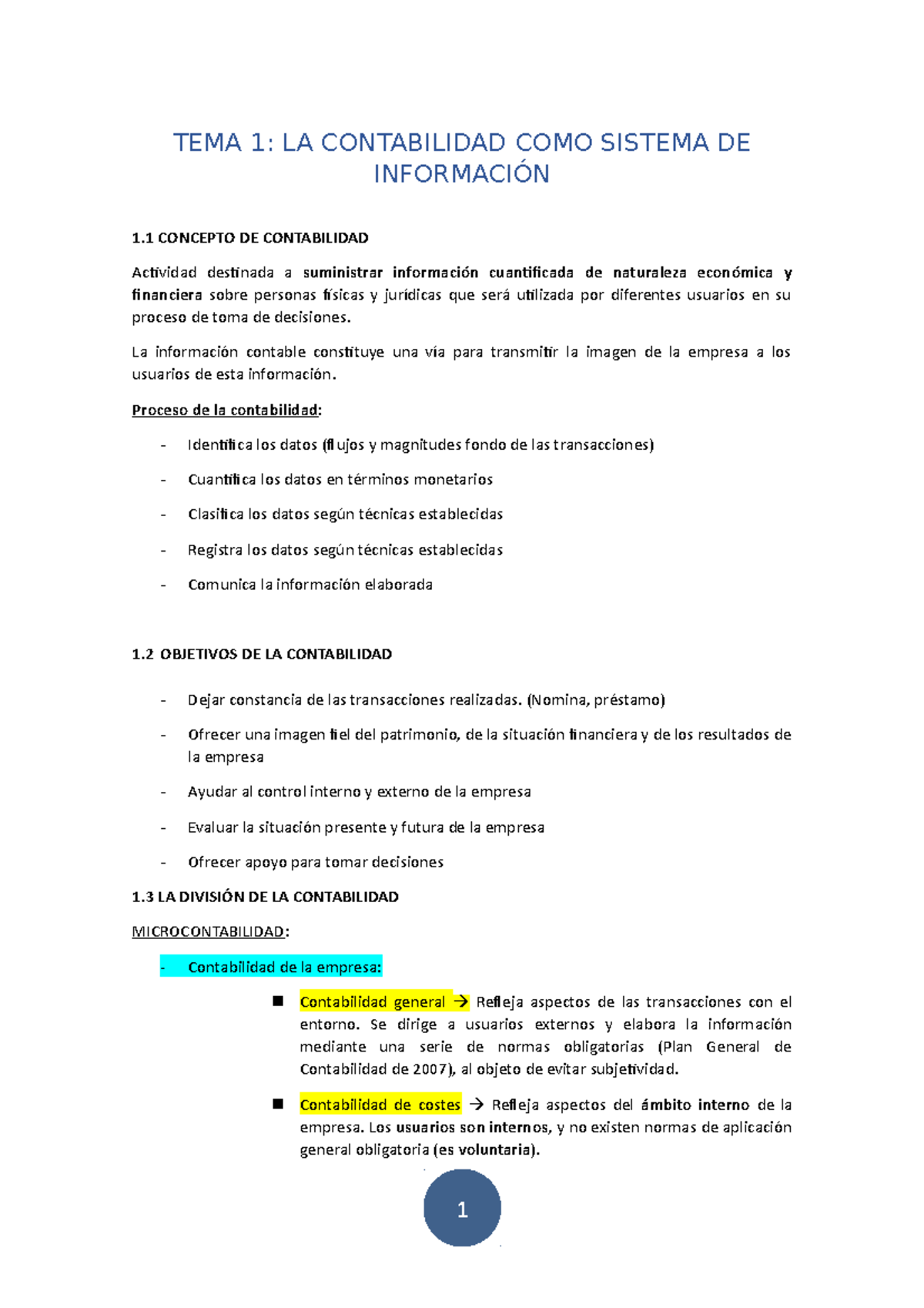 Contabilidad 1 - TEMA 1: LA CONTABILIDAD COMO SISTEMA DE INFORMACIÓN 1 ...