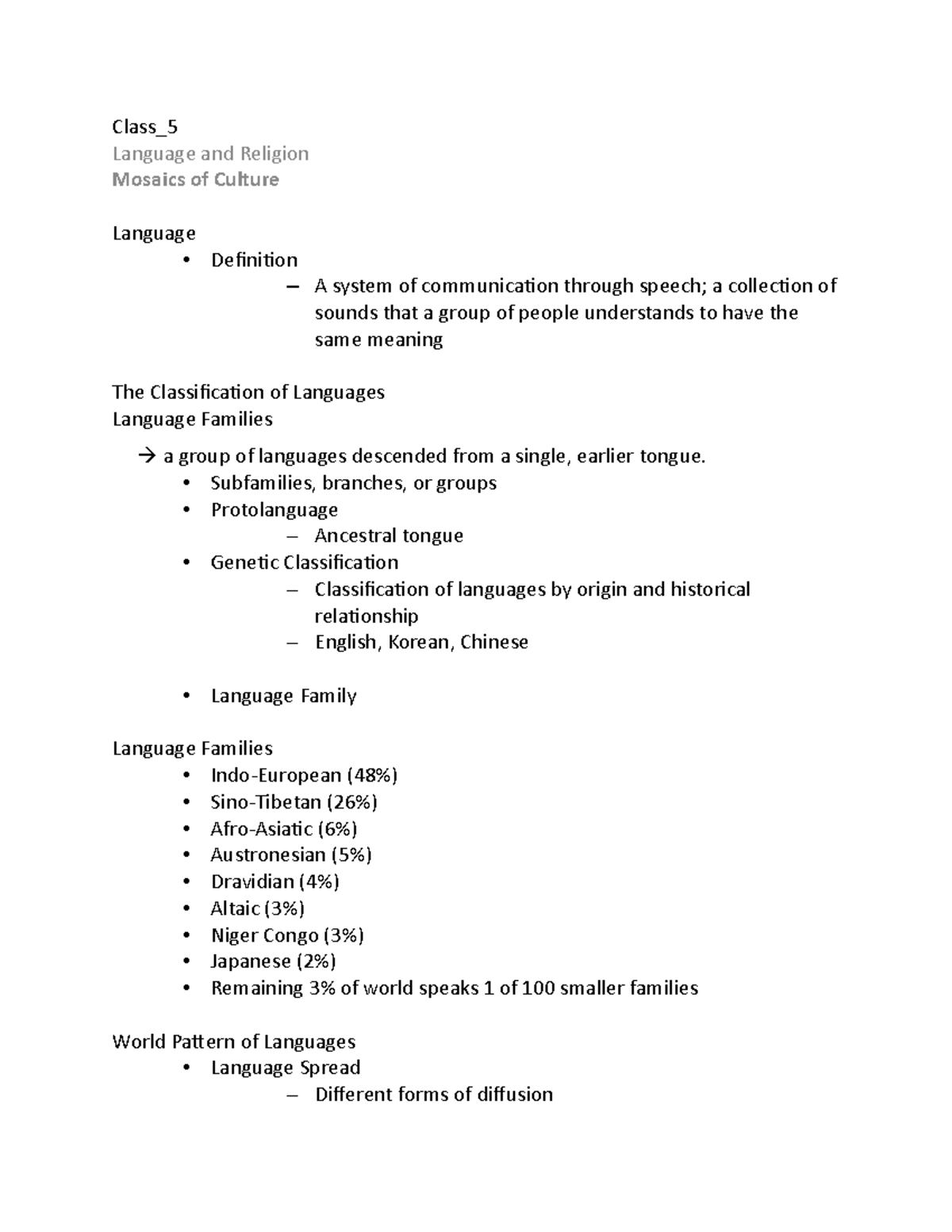 Chapter 5 human geo - Class_5 Language and Religion Mosaics of Culture ...