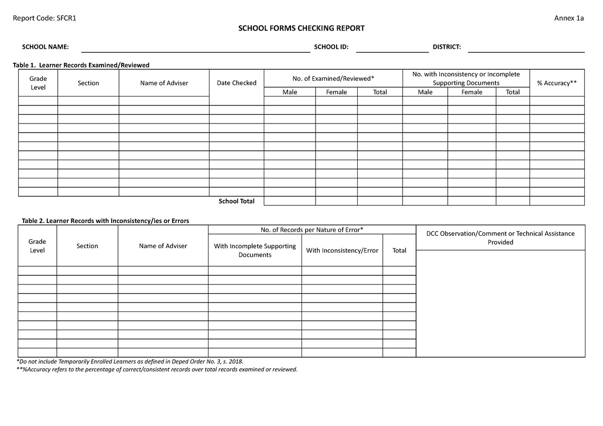 Blank Annex 1a SFCR 1 - NOTES - Report Code: SFCR1 Annex 1a SCHOOL ...