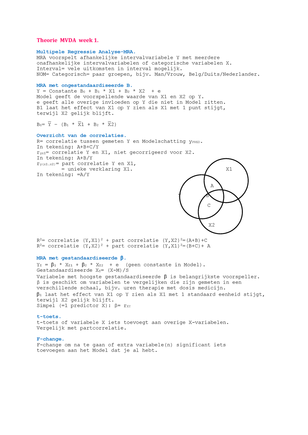 Samenvatting Multivariate Data Analyse Theorie Mvda Week 1 7 Studeersnel