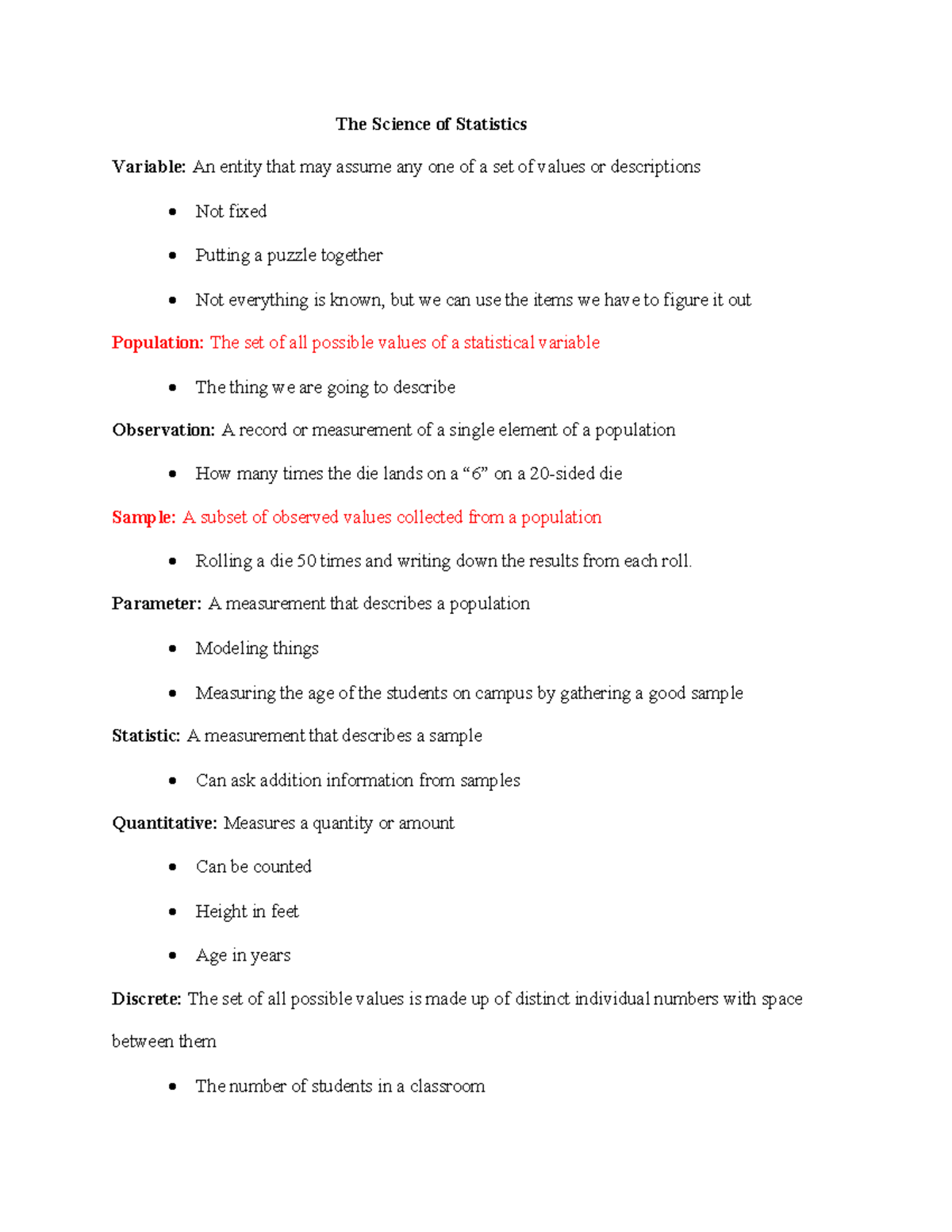 Math 115- Week One - week 1 in class notes - The Science of Statistics ...