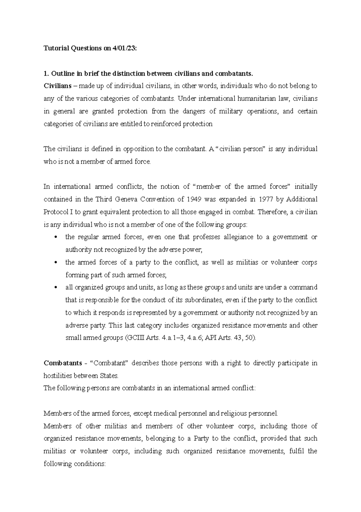 Tutorial Questions On 4 Civilians Made Up Of Individual Civilians 