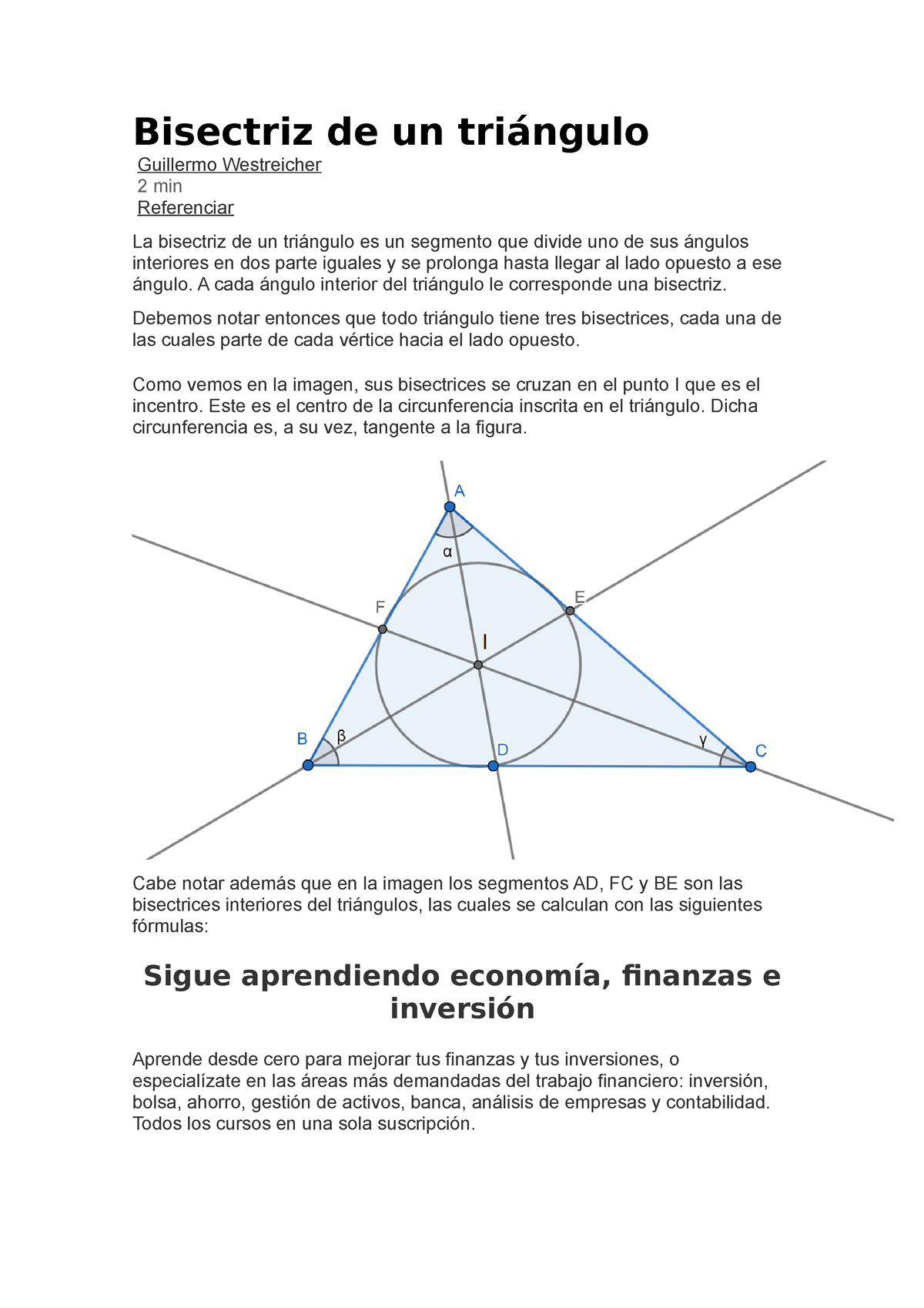 Bisectriz De Un Triángulo - A Cada ángulo Interior Del Triángulo Le ...