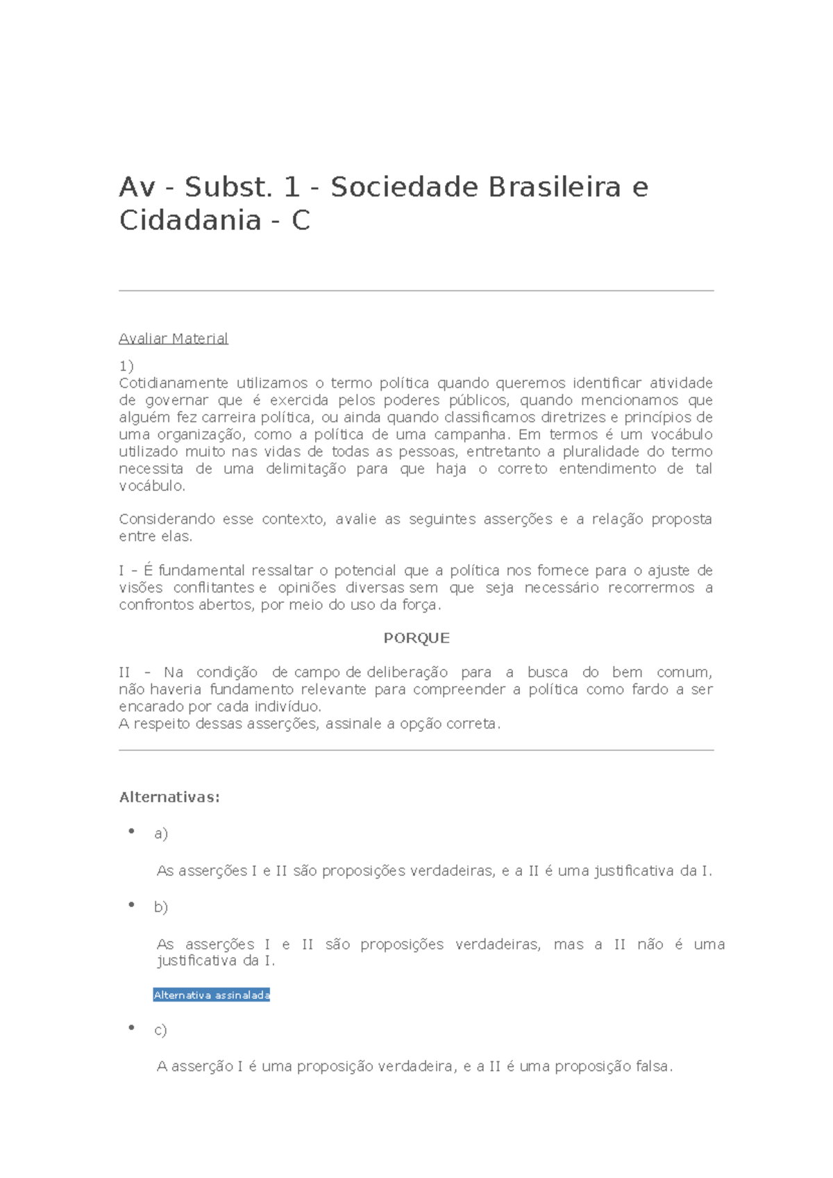 Av2sub - Sociedade Brasileira E Cidadania Subs2 - Av - Subst. 1 ...