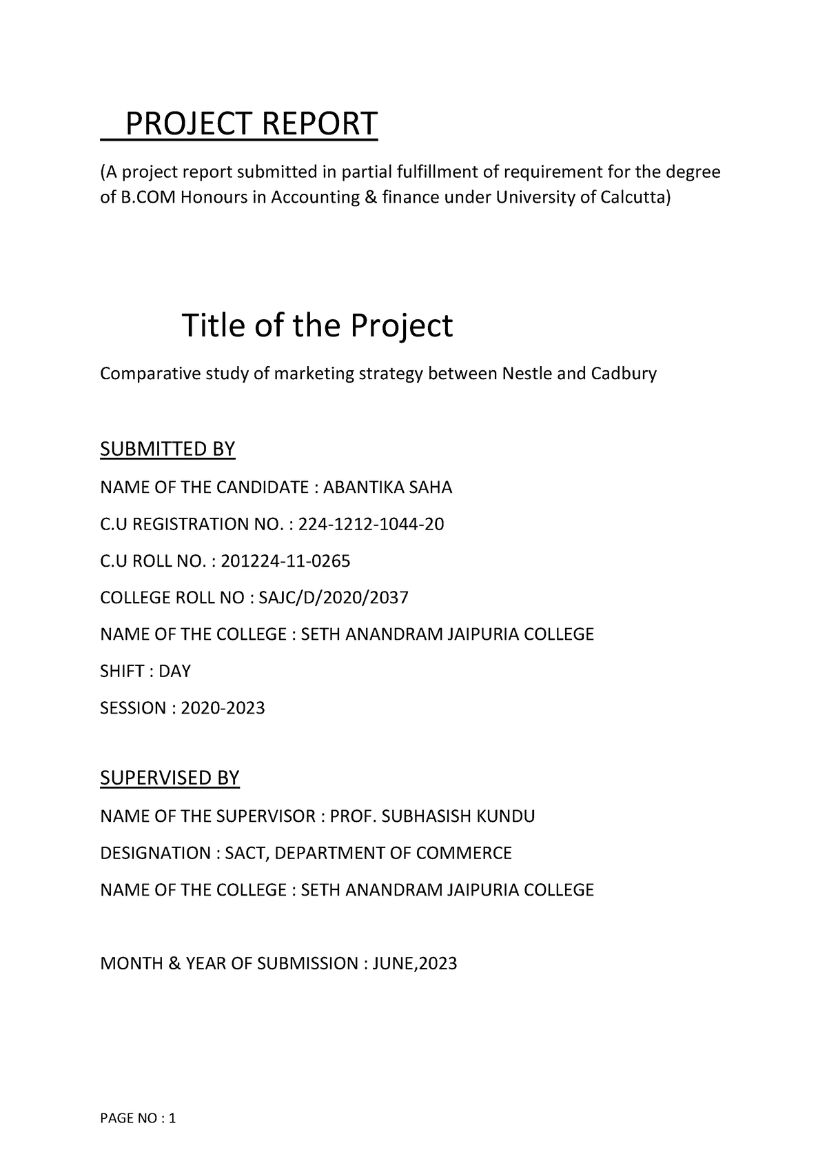 Comparative Study - Project Work - PROJECT REPORT (A Project Report ...