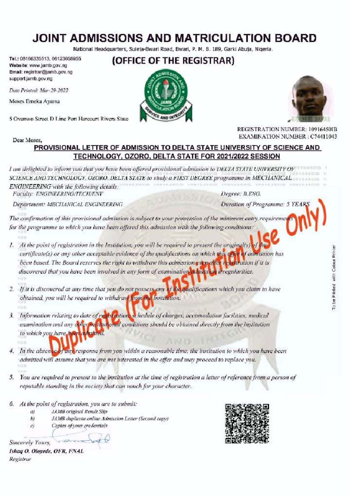 Admission letter for institution-compressed 101216 - JOINT ADMISSIONS ...