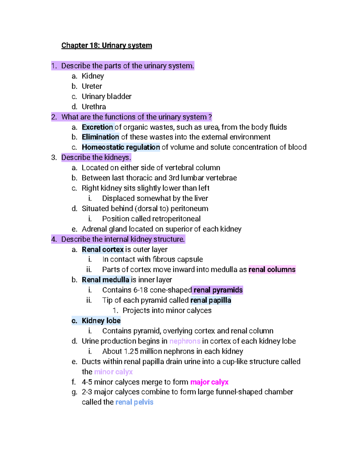 Chapter 18 - Notes From Lecture Slides From Essentials Of Anatomy And ...