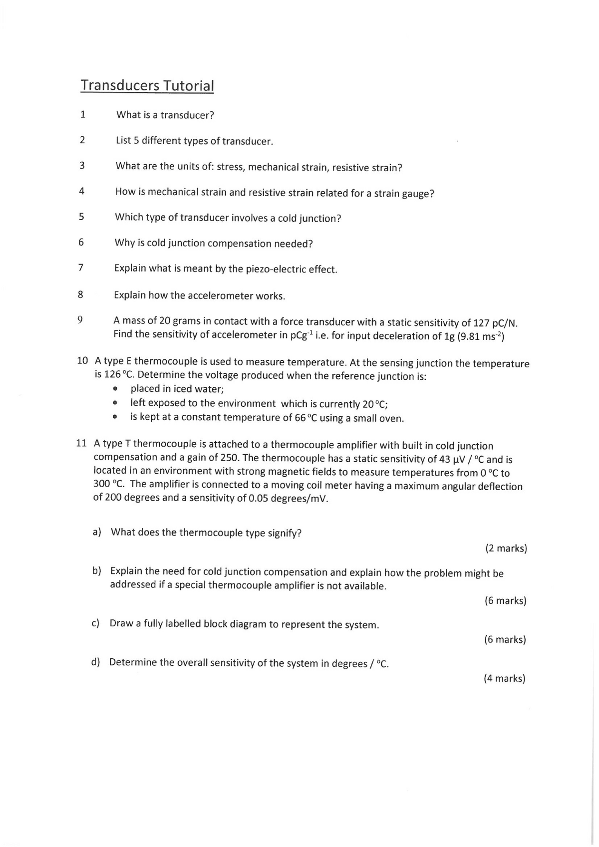 Transducers Tutorial practise questions very important Studocu