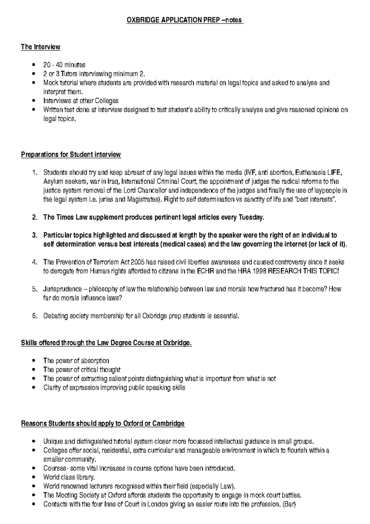 Oxford Application PREP OXBRIDGE APPLICATION PREP notes The