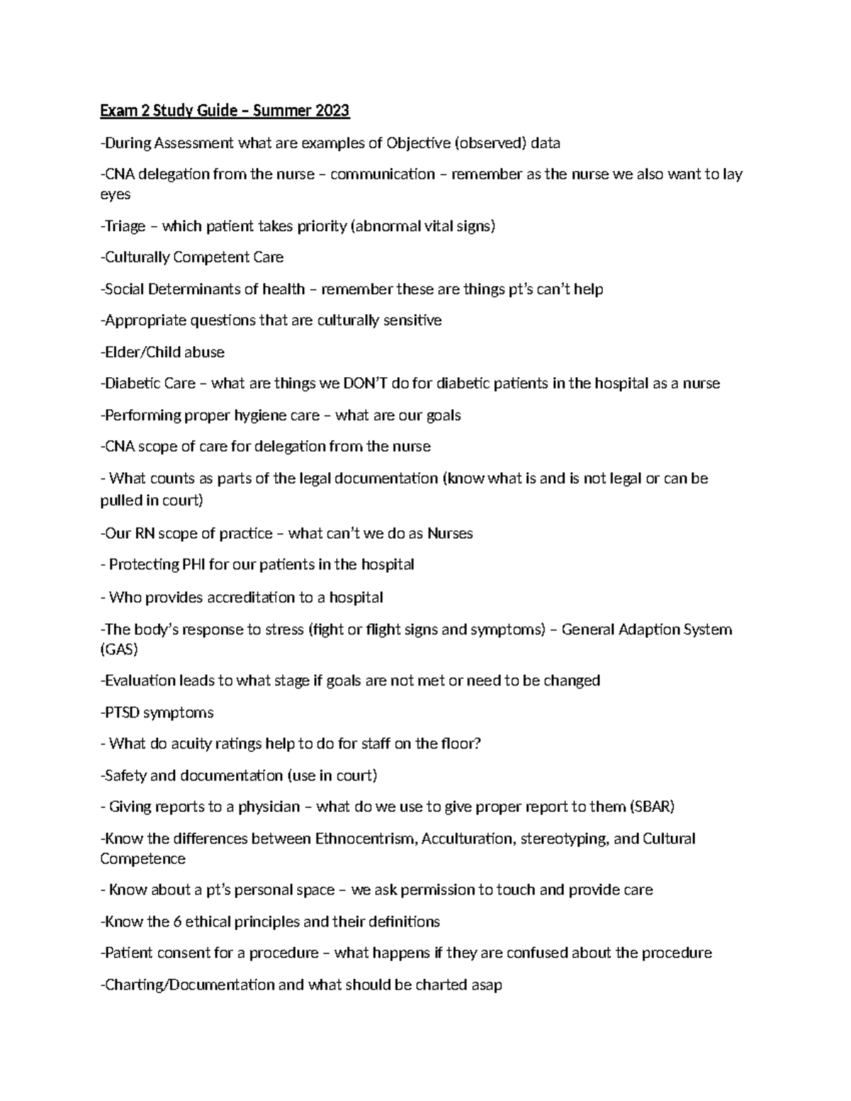 Study+Guide+%232 - Exam 2 Study Guide – Summer 2023 -During Assessment ...