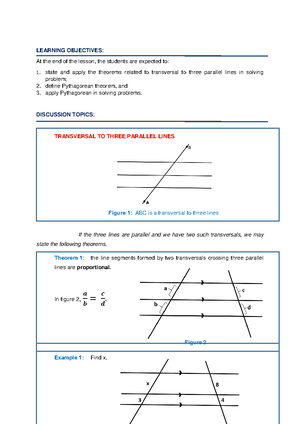 Geometry Module: Transversal to Three Parallel Lines and Pythagorean ...