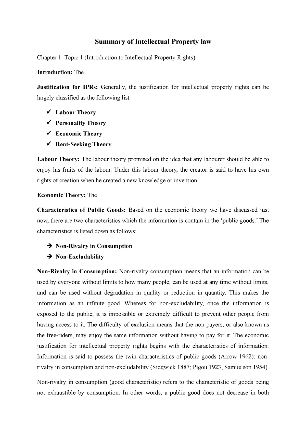 Summary Of Intellectual Property Law Summary Of Intellectual Property Law Chapter 1 Topic 1 