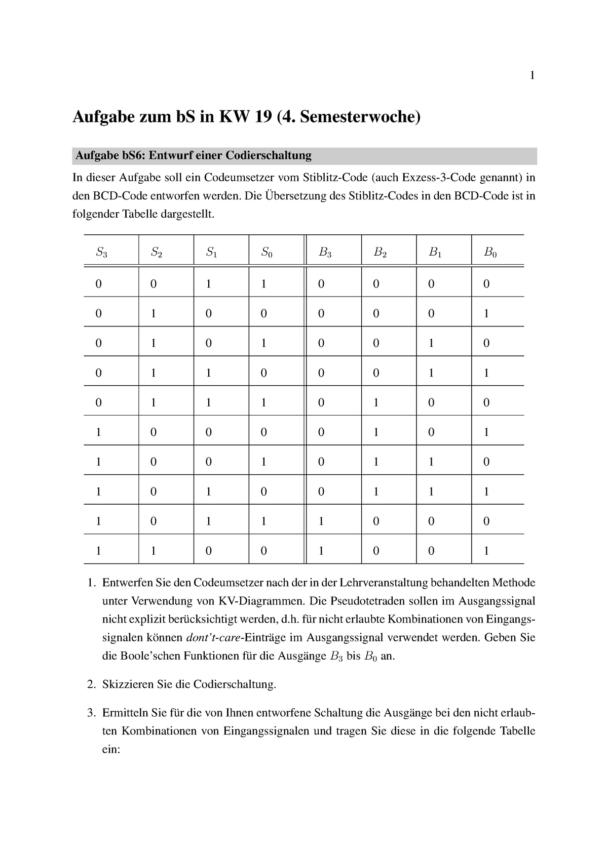 Aufgaben B S Se Wo 04 - Sommersemester - 1 Aufgabe Zum BS In KW 19 (4 ...