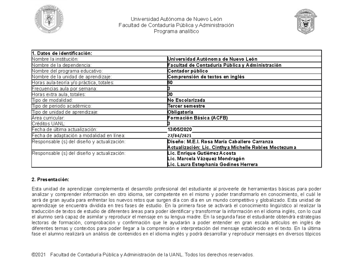 PA Comprensión de Textos en Inglés (1) - Facultad de Contaduría Pública ...