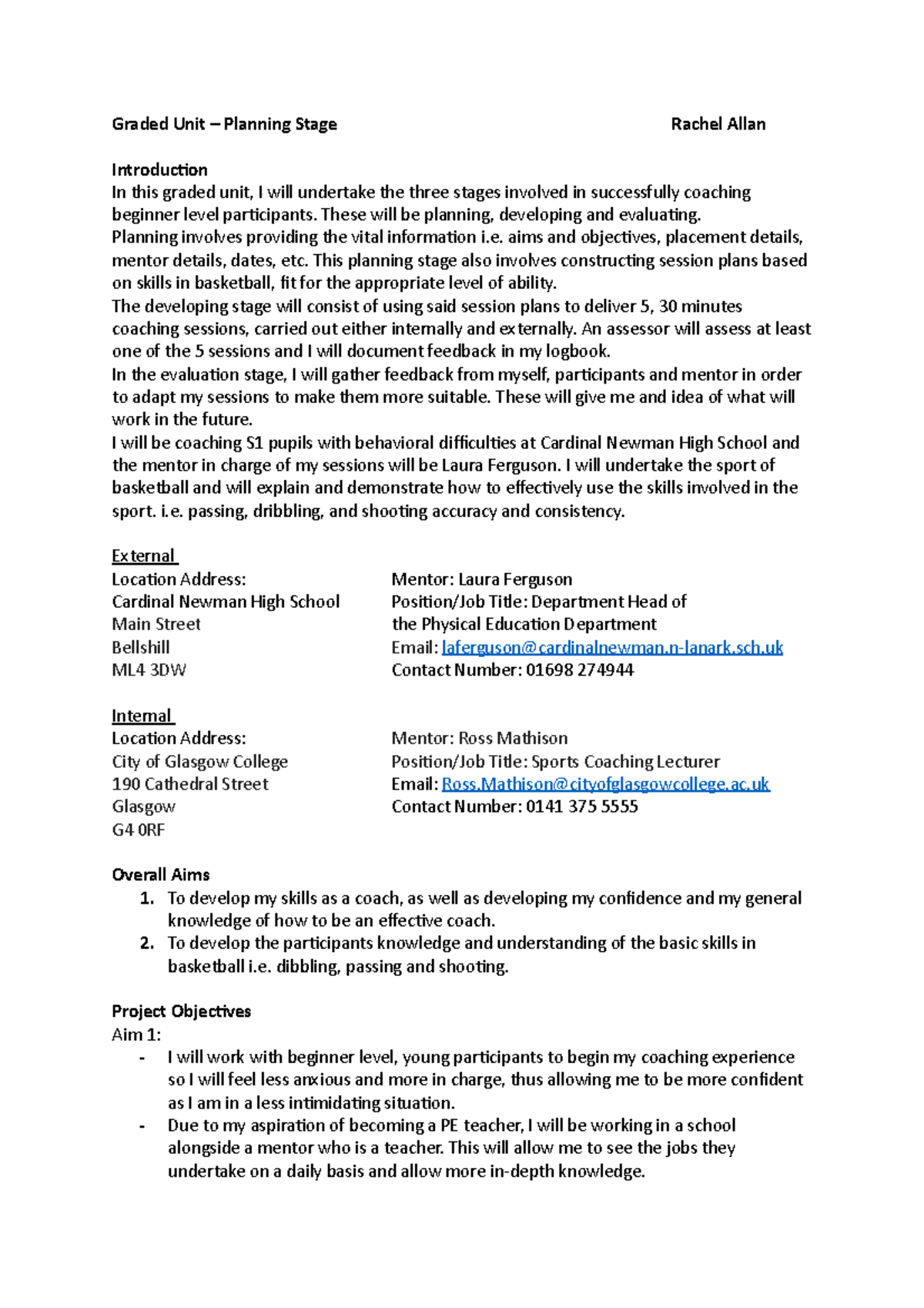 Graded Unit 1 - Planning - Graded Unit – Planning Stage Rachel Allan ...